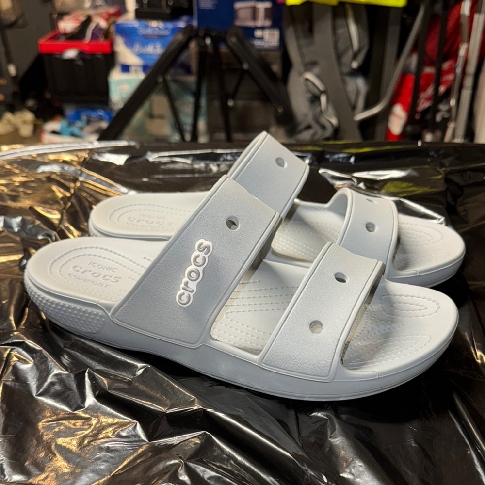 CROCS Light Gray Double Strap Slides